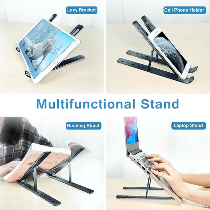 ivoler Laptop Stand, Laptop Holder Riser Computer Tablet Stand, 6 Angles Adjustable Aluminum Ergonomic Foldable Portable Desktop Holder Compatible with MacBook,iPad 10-15.6” Midnight Blue