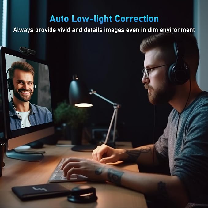 2K Webcam, FHD Computer Streaming Camera with 2K/30fps, 1080P/60fps, Autofocus, Dual Noise-Cancelling Microphones and Tripod, for Computer/Zoom/Skype/Teams/Laptop/MacBook/Windows