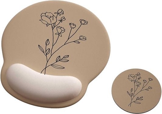 Ergonomic Mouse Pad with Wrist Rest,Mousepad with Wrist Support - Cute Gel Portable Mouse Pads for Desk Laptop,Computer,Office & Home Decor-(Beige Plants)