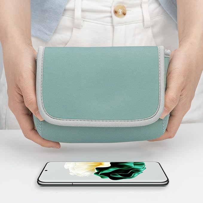 LENTION Mint Green Neoprene Tech Pouch, Portable Travel Organizer for MacBook Power Adapter, Power Bank, Charger, Cable & Small Electronics