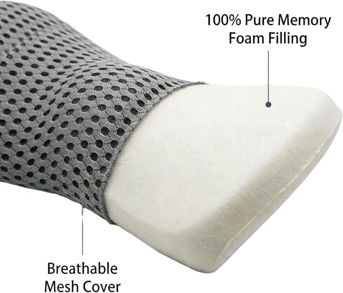 Memory Foam Lumbar Support Pillow with Detachable Adjustable Straps, Lower Back Cushion for Pain Relief, Breathable Washable Cover, for Office Chair Car Seat Recliner Bed