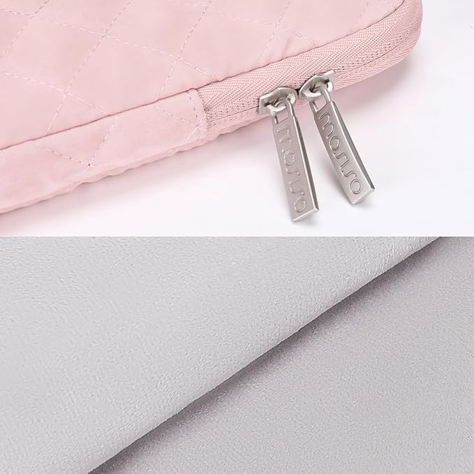 MOSISO Laptop Case 13.3 inch, 13-13.3 inch Laptop Sleeve Compatible with MacBook Air/Pro 13 / Pro 14, HP Dell Acer ASUS Lenovo,Square Quilted Vertical Computer Bag with Pocket&Small Case, Chalk Pink