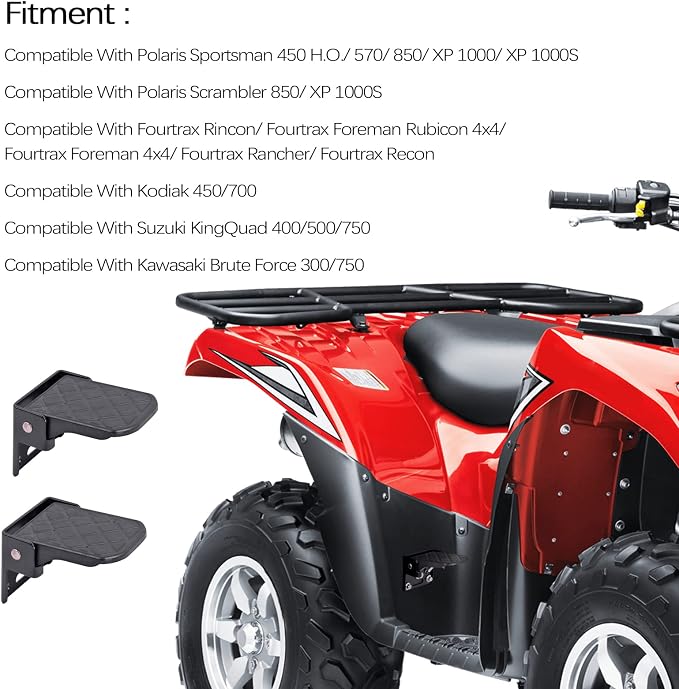 Xislet Pairs ATV Foot Rests for Four Wheeler Rear Passenger Foot Peg Universal Compatible with ATV Such as Polaris Sportsman Scrambler Made of Metal and Non-Slip Tread