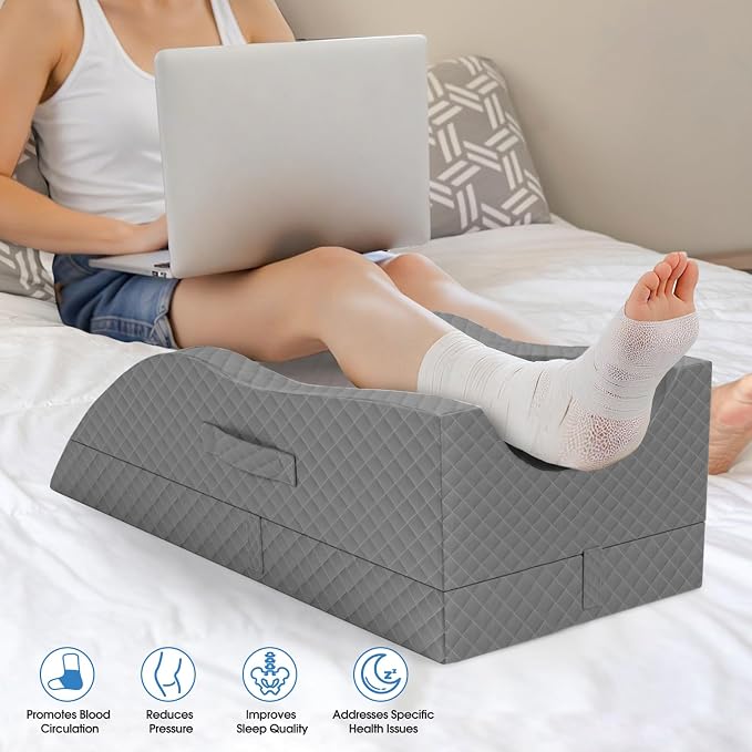 TranquilRelax Elevation Pillows for Leg After Surgery, Memory Foam Adjustable Wedge Pillow for Injury or Rest, Ankle Pillow for Sleeping Blood Circulation Full Grey/Double Leg