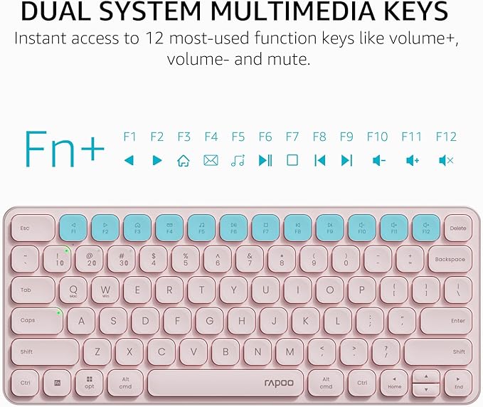 Rapoo Multi-Device Keyboard and Mouse Combo, 2.4GHz/Bluetooth 5.0/4.0 Wireless Keyboard & Mouse Set for Windows/Mac/Linux/Chrome, Support 4 Devices, Low-Profile Silent Click, Battery Powered, Pink