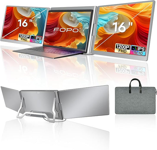 16" Laptop Screen Extender Monitor Portable, Quad Monitor, Just 1 Cable for 3 Screens, FHD 1080P IPS Laptop Extender Compatible with Wins/Mac for 13.6" - 18.5" Laptops