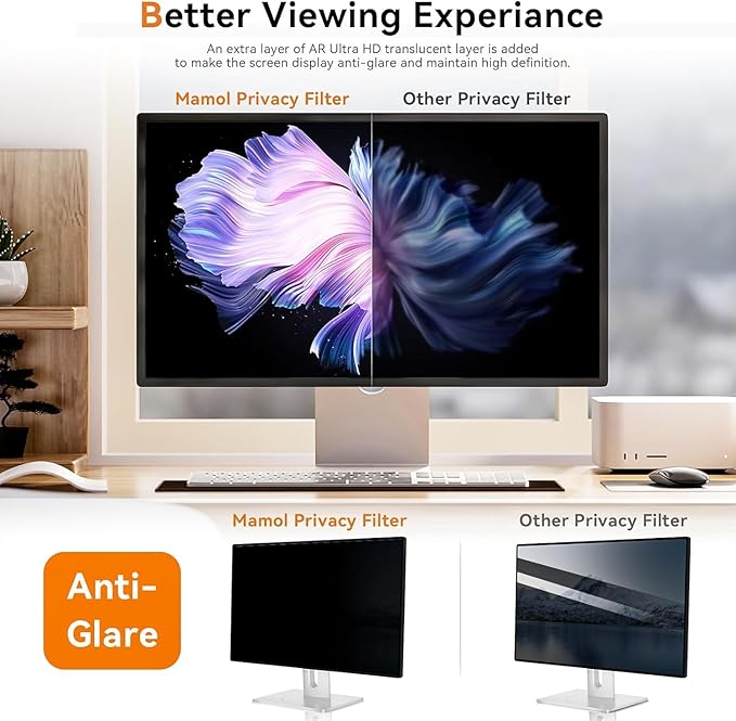 [5-Pack] 23.8 Inch Computer Privacy Screen for 16:9 Widescreen Monitor, Anti Glare Anti-UV Eye Protection Desktop PC LED Monitor Filter, Removable Anti-Scratch Screen Film 23in