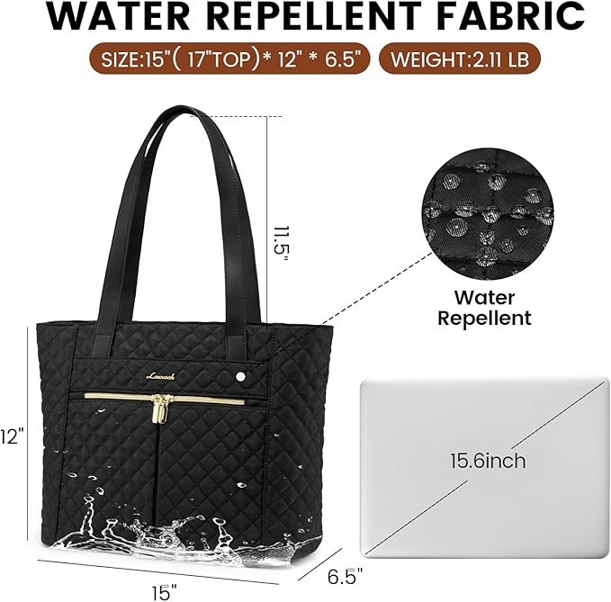 LOVEVOOK Laptop Bag for Women 15.6 inch,Diamond Quilted Work Tote Bags Womens Laptop Tote Computer Shoulder Bags,Stylish Travel Tote Bags Laptop Purse Case Briefcase Handbag with Clutch Bag,Black