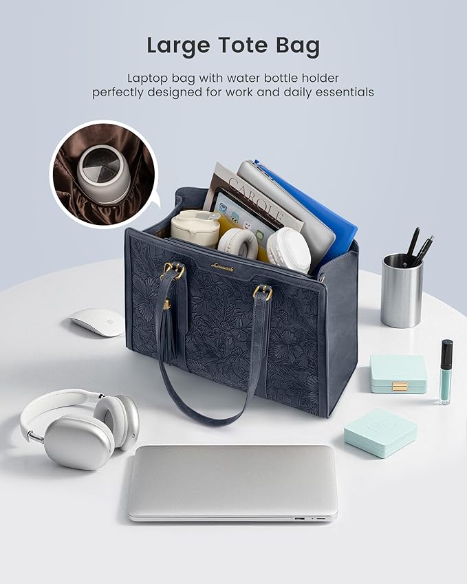 LOVEVOOK 17.3 Inch Work Tote Bag for Women,Leather Vintage Laptop Computer Bag Large Capacity with Clutch Purse for Teacher,Office,Casual
