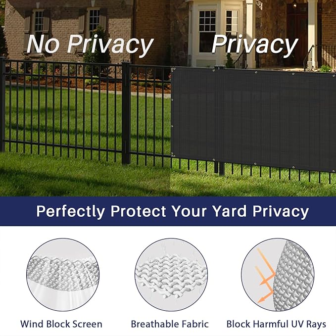 Windscreen4less Privacy Fence Screen Heavy Duty Windscreen Fencing Mesh Fabric Shade Net Cover with Brass Grommtes for Outdoor Wall Garden Yard Pool Deck, 8'x104' Black