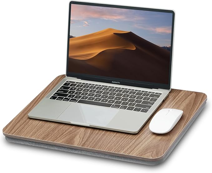 ZEAPTAC Portable Lap Laptop Desk with Pillow Cushion, Fits up to 15.6 inch Laptop, Lap Stand for Bed & Couch & Carpet, Book Tablet/Drawing Board/Computer Laptop Stand - Dark Brown Wood