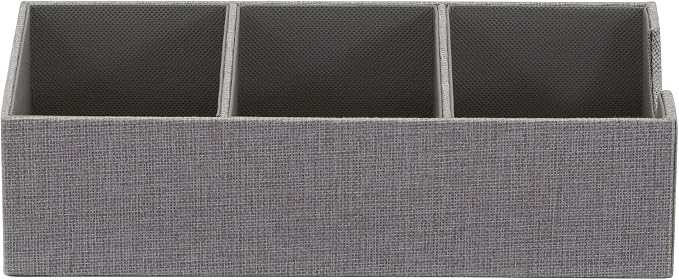 Household Essentials Grey 727-1 Deep 3 Section Drawer Organizer Box for Storage | 12 in x 6.13 in x 3.13