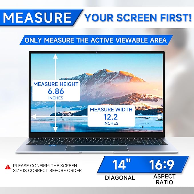 ZOEGAA 4-way 360° Privacy Screen For 14 Inch 16:9 Laptop That Screen Size is 12.2 in Wide and 6.8 in High. Removable Privacy Screen For Laptop Monitor, Anti Glare And Blue Light, Compatible With HP Dell Lenovo Asus Samsung Acer Thinkpad
