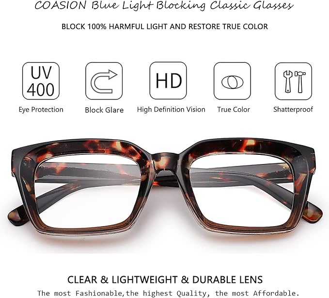 COASION Blue Light Blocking Eyeglasses Classic Thick Square Rim Frame Eyewear for Women Men
