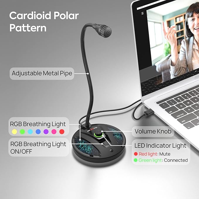 USB Recording Microphone, Computer PC Podcast Condenser Cardioid Mic with Mute Button & LED Indicator for Laptop, Mac, PS4 - Vocal, Podcasting, Skype, YouTube, Streaming (JV603PRO)