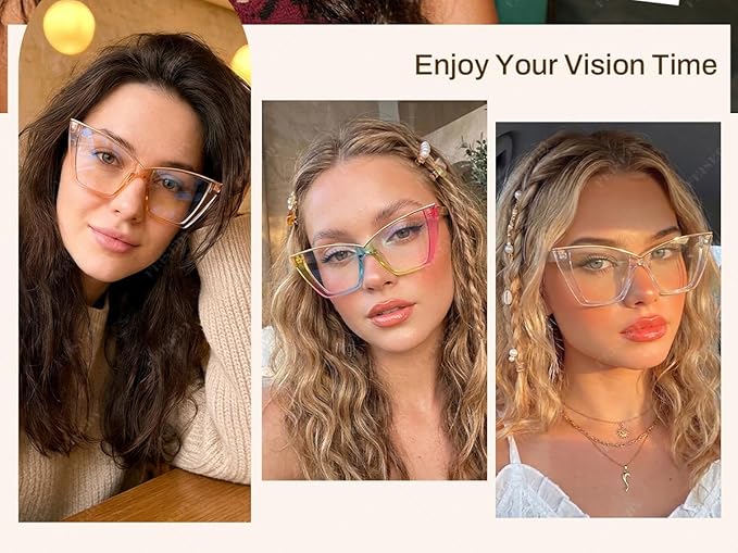 FEISEDY Fashion Cat Eye Blue Light Blocking Glasses for Women Fake Retro Eyeglasses Oversized Stylish Eyewear Frame B0240