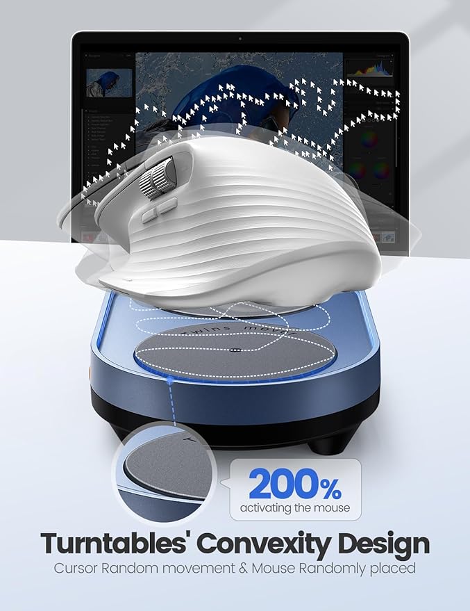 Dual Turntable Mouse Jiggler Silent Mechanical Movement with Random Function, Undetectable Mouse Mover, Timer, Keep Computer Awake