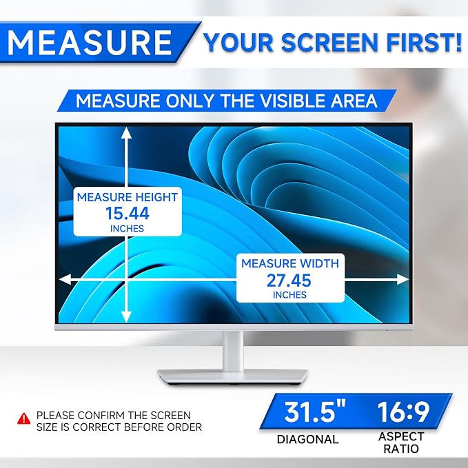 [2-Pack] Privacy Screen For Computer Monitor, 31.5-Inch 16:9 Aspect Ratio; Anti Spy/Bule Light/Glare And Eye Protection, 2 Install Ways Removable For Office, Airport, Cafe And Other Public Area; Diagonal 31.5 Inches, Width 27.45 Inches, Height 15.44 In...