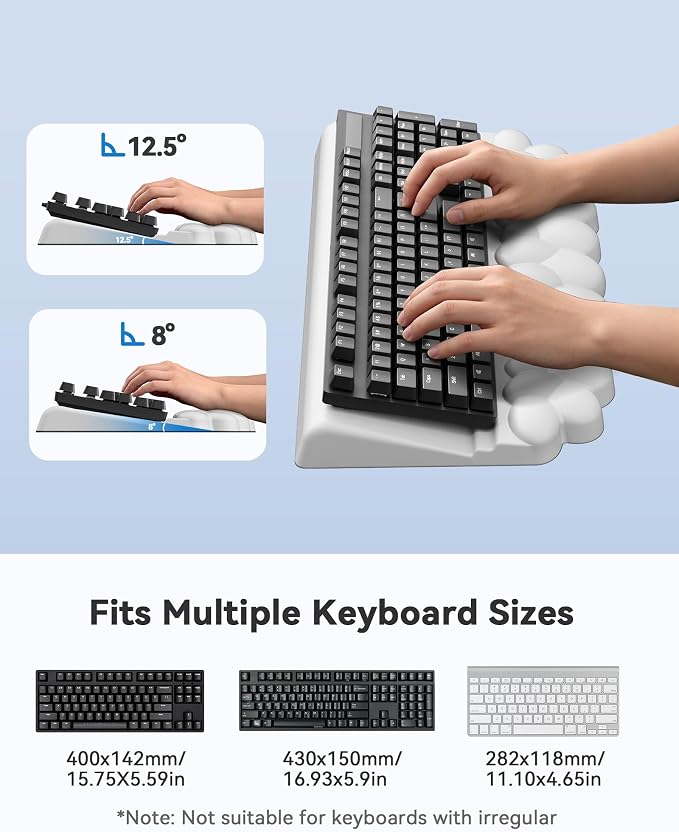 Laborio Cloud Wrist Rest for Keyboard and Mouse for Desktop, PU Leather Cloud Computer Keyboard Stand with Mouse Pad, Key Board Wrist Support Riser, Angle Adjustable Arm Rest(White)