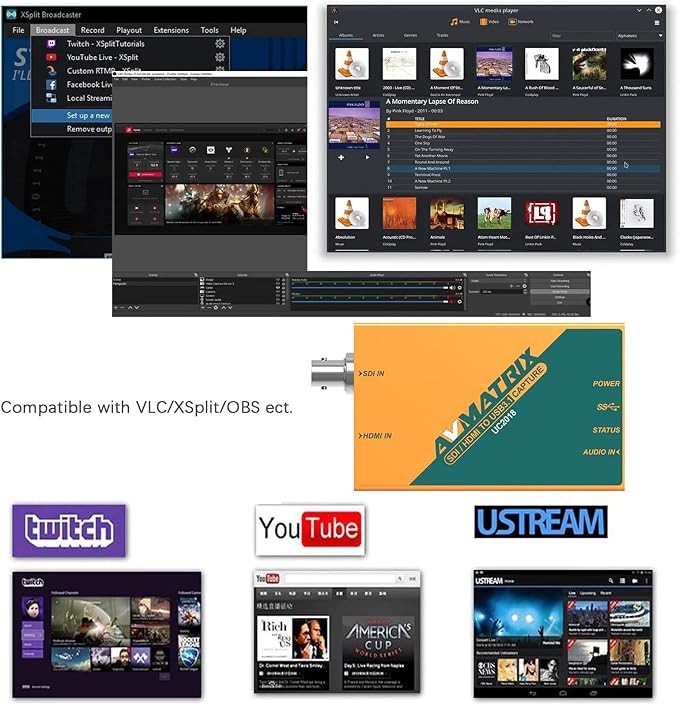 AVMATRIX UC2018 HDMI/SDI Video Capture Card with USB 3.0 Type-C 1080P 60FPS Uncompressed Transmission Speed Automatic Input Signal Detection for Live Streaming