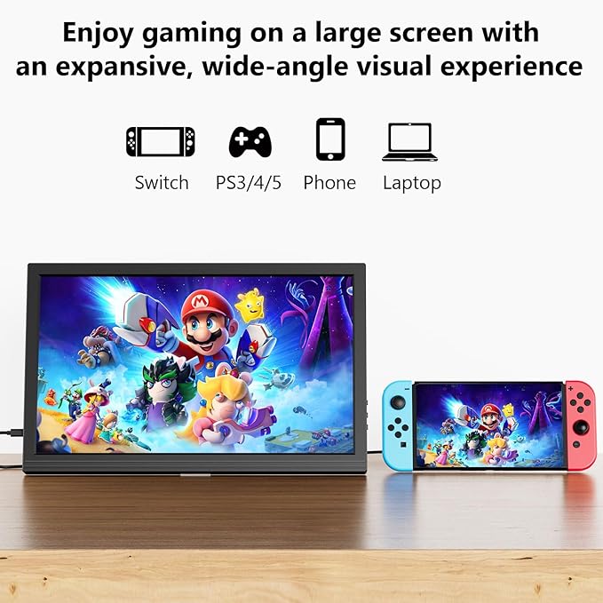 17.3inch Portable Monitor for Laptop FHD 1920x1080P 60HZ with Speaker HDMI USB-C Extent PC Monitor Compatible with Computer Xbox Switch mini PC PS4/5 Mac