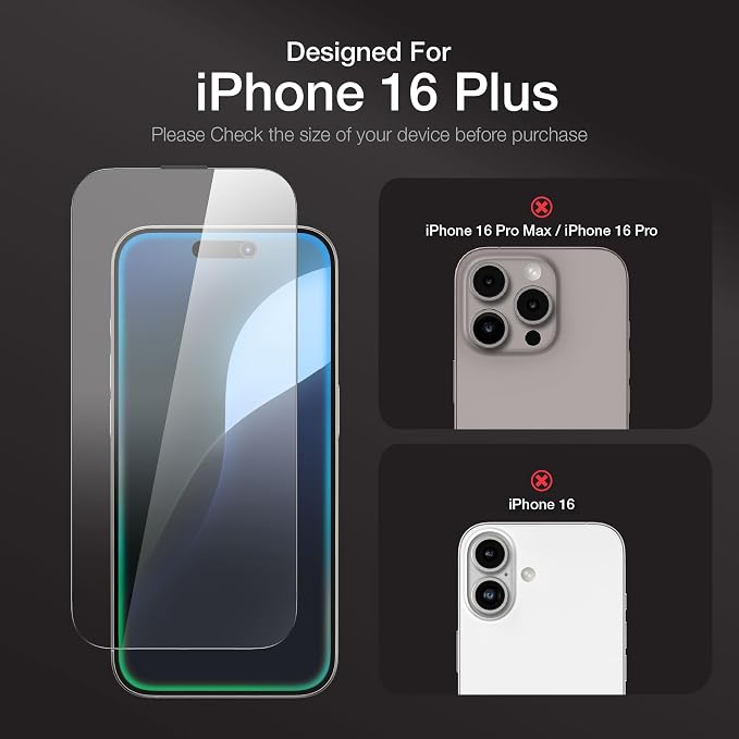 AMAZINGthing for iPhone 16 Plus [Titan - Full Glass] Screen Protector, Ultra Clear, 9H Tempered Glass, Built-in Dust Filter Full Coverage, Case‑Friendly, Oleophobic, Easy Installation, 2 Pack