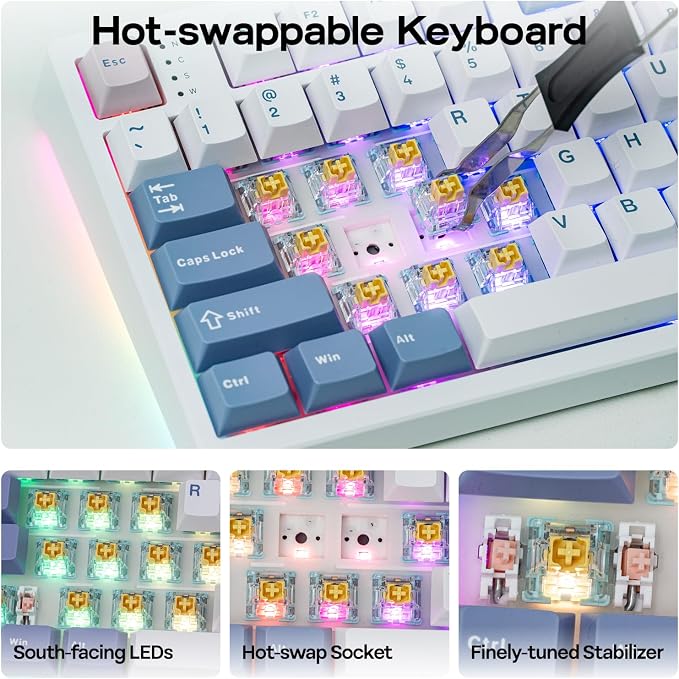 EPOMAKER TH108 PRO Full Size Mechanical Keyboard with Screen & Knob, Wireless Gaming Keyboard with 10000mAh, Creamy Gasket, Hot Swap, Custom Driver, RGB Backlight (White, Sea Salt Silent)