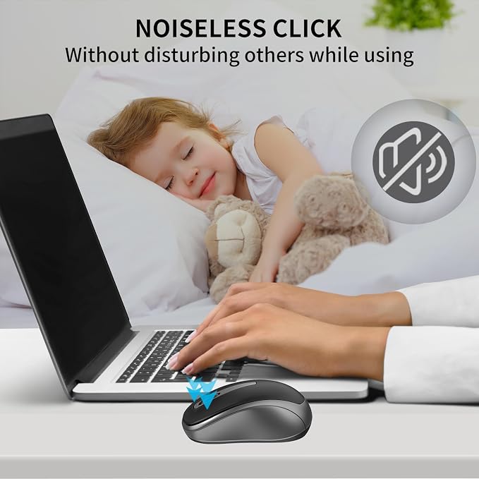ACOZYKITTEN Wireless Mouse for Portable Computer, 2.4G Noiseless Mouse with USB Receiver, Ergonomics Cordless Optical Silent Mice for Windows PC, Tablet, Laptop, Mac- Gray & Black