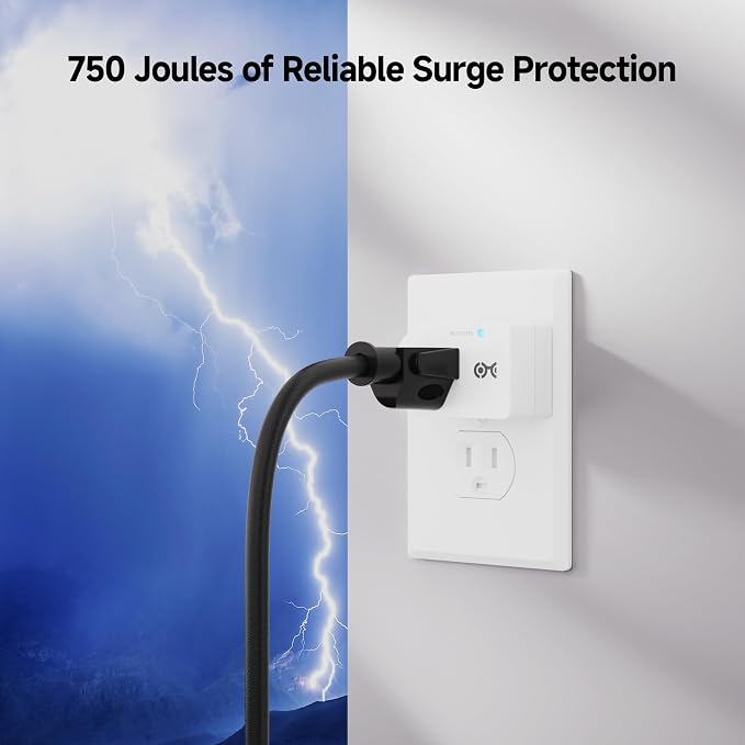 [ETL Listed] Cable Matters 3-Pack Non-Blocking 490 Joules Single Outlet Surge Protector, 15A / 1875W, Wall Surge Protector Outlet, White