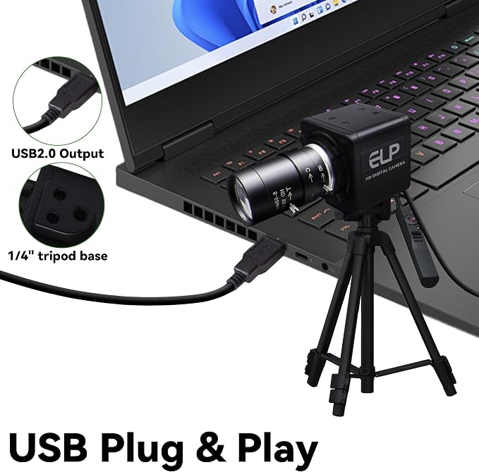 MMlove USB Camera 5MP HD Webcam 5-50mm Manual 10X Varifocus Zoom Lens Lightburn Camera with CMOS OV5640 Sensor for Skype/Zoom/FaceTime/Hangouts,PC/Laptop/Raspberry Pi Free Driver UVC