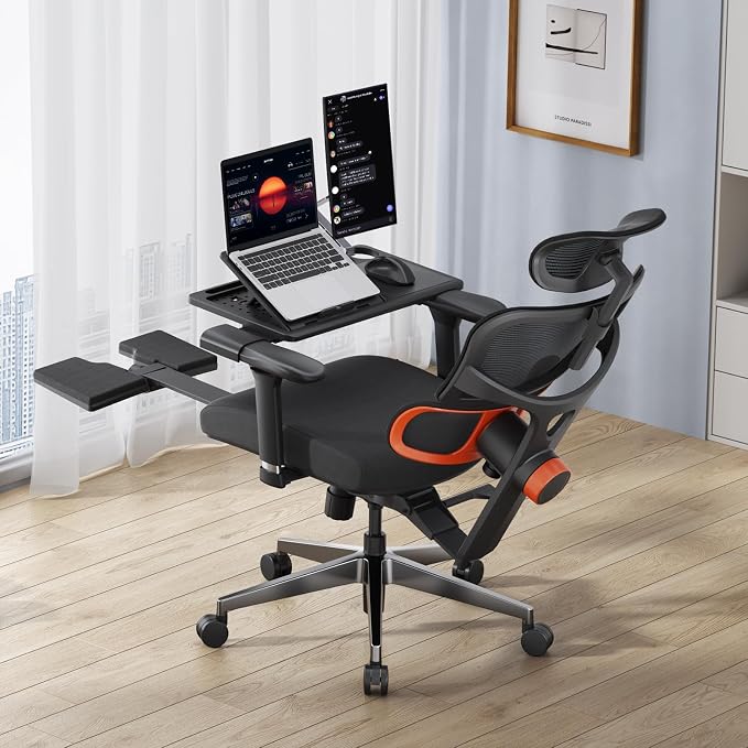 Newtral Ergonomic Office Chair - Home Office Desk Chair with Auto-Following Lumbar Support, 4D Armrest, Seat Depth and Height Adjustable (Black, Footrest + Laptop Tray)