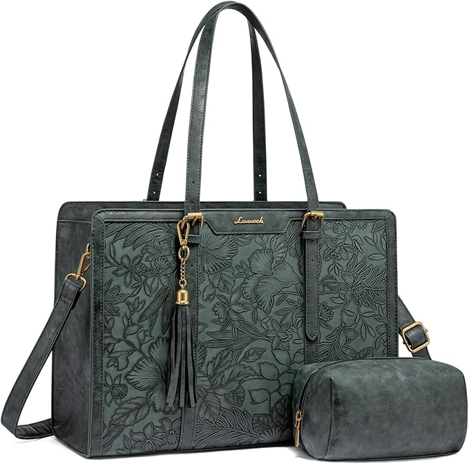 LOVEVOOK Laptop Bag for Women Vintage Leather Laptop Tote 17.3 inch Large Capacity Computer bag with Clutch Purse for Work