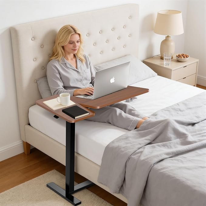 Mobile Standing Desk with Hidden Casters, Adjustable Height Desk, Portable Laptop Computer Table with Tilting Top, for Sit Stand Workstation, Compact and Sturdy for Home, Office, Dorm,Brown