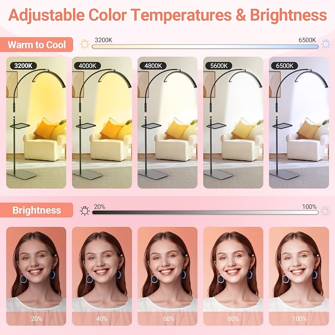 LIONVISON Half Moon Lash Light: 6500K LED Lamp Ring Light with Tray - 360° Flexible Gooseneck Durable Metal Stand - Salon Use for Lash Artists Eyelash Extensions (23In Black)