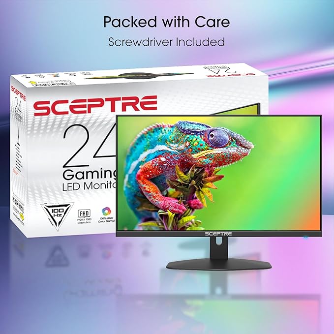 Sceptre Prime 24-inch Gaming Monitor 100Hz 1ms DisplayPort HDMI x2 100% sRGB AMD FreeSync Build-in Speakers, Eye Care Frameless Machine Black 2025 (E248W-FW100T)