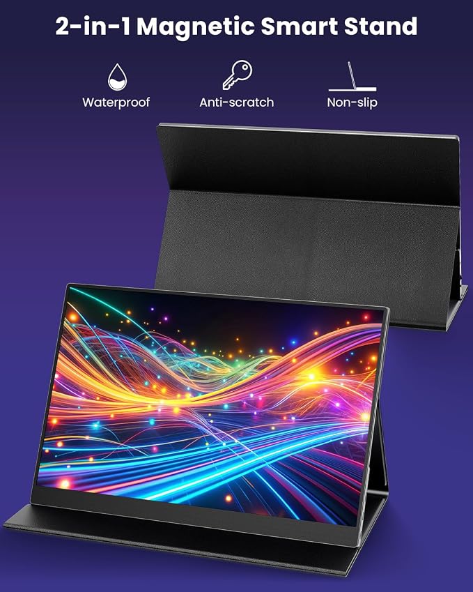 ZUCWO 16" 2.5k Portable Computer Monitor,Gaming Monitor,Portable Monitors for Laptop PC Mac Phone PS5,120Hz 100% sRGB LTPS Display HDR Screen Extender with Smart Cover, USB C & HDMI,Travel Work Home