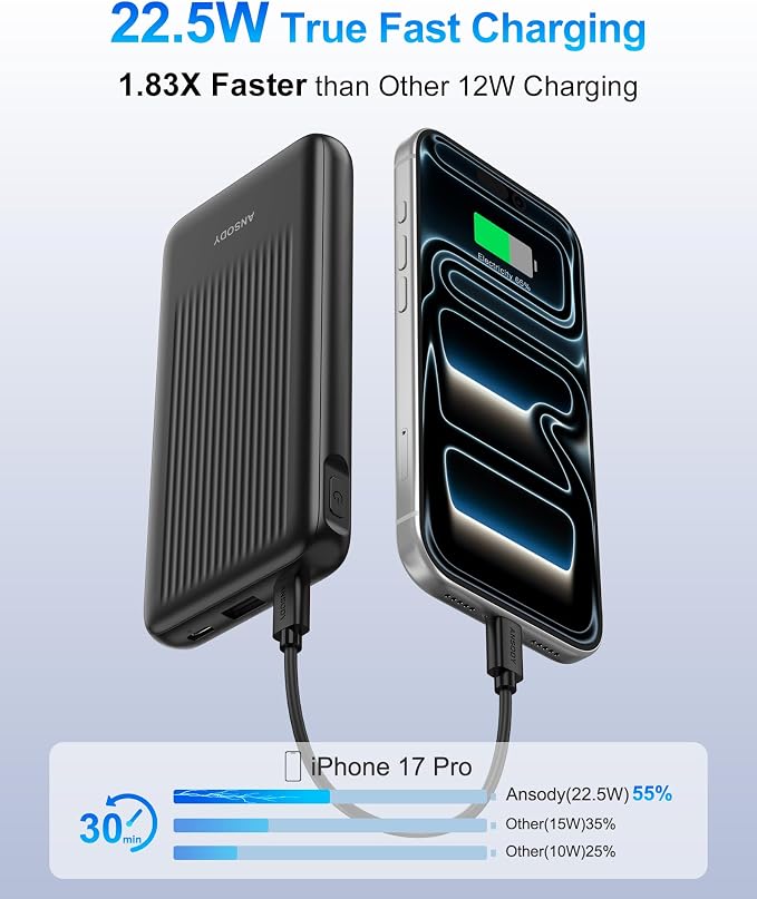 2-Pack Portable Charger, 10000mAh 22.5W Slim USB C Power Bank Fast Charging with 2 Outputs & 2 Inputs, Digital Display Battery Pack Compatible with iPhone Samsung iPad Tablets, Black & Black