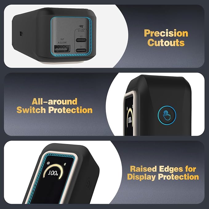 Silicone Case for Anker Prime Power Bank 20100mAh 220W Travel Protective Cover, Full-Body Shockproof | Compact | Tactile Grip | Impact Protect for Anker Power Bank 220W with Keychain (Black White)