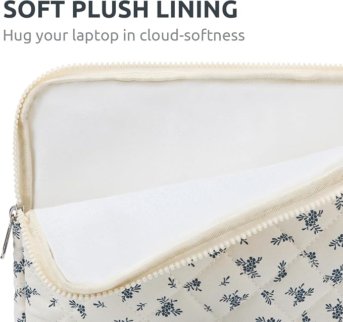 Puffy Laptop Sleeve 13-15.6 Inch Cute Quilted Laptop Protective Case Padded Floral Computer Sleeve for MacBook (A-Light Blue, 15 Inch)