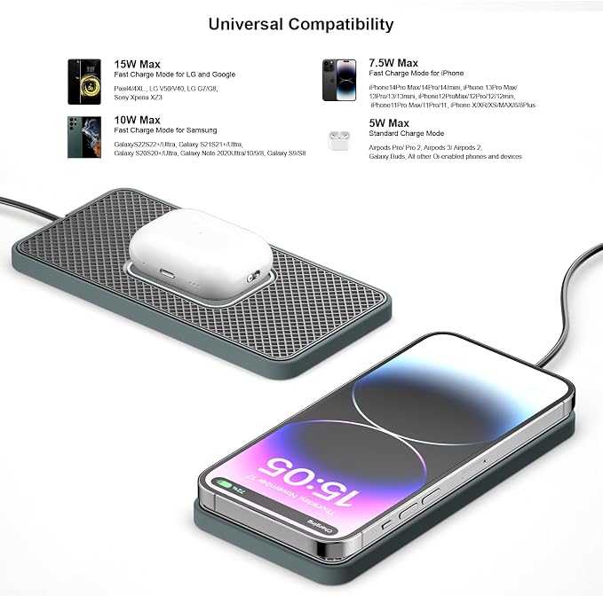 Wireless Charger for Car, Type C Wireless Fast Charging Pad,Charging Station for Multiple Devices,Adapter for AirPods iPhone15/14/13/12 Pro/Max11 Android Samsung S20 S21 S22 S23 (30CM Cable)