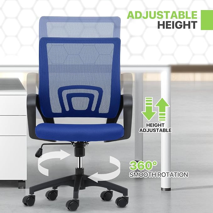 Magshion Ergonomic Office Chair Pack of 2, Mid-Back Mesh Desk Chair, Adjustable Swivel Computer Chair with Lumbar Support & Breathable Backrest for Gaming, Work, Study, 300 Lbs Capacity, Navy Blue
