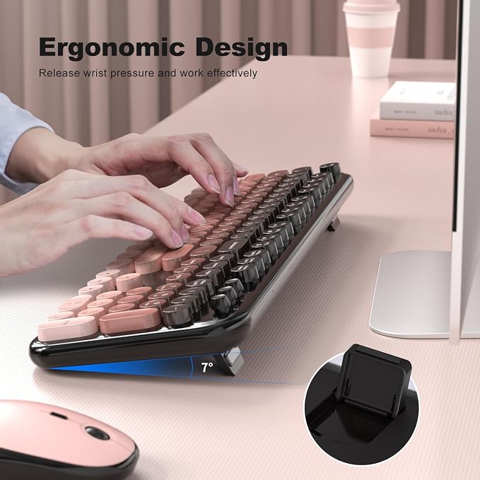 MOFII Wireless Keyboard and Mouse Combo, 2.4GHz Retro Typewriter Keyboard Full Size, Quiet Click Mouse, USB Receiver Plug and Play, for PC, Laptop, Desktop, Windows (BlackBerry Gradient)
