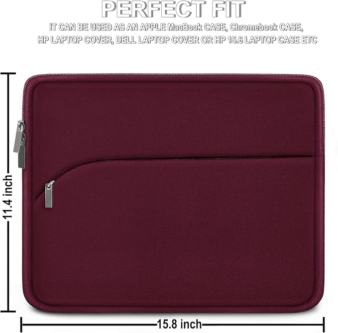 Laptop Sleeve 15.6 inch, Durable Portable Monitor Protective Cover with Front Pocket, Traveling Laptop Case Compatible for HP, Dell, Asus, Lenovo, Wine Red