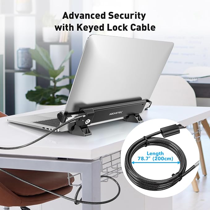 AboveTEK MacBook & Surface Laptop Locking Station with Combo Lock Cable, Anti Theft Folding Security Laptop Desk Mount, Adjustable & Portable, Fits 12"-16" Laptops/Notebooks (Black)
