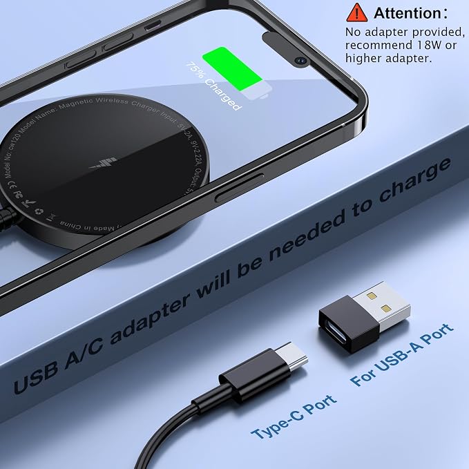 Magnetic Wireless Charger for iPhone: Compatible with Magsafe Charger iPhone 17 16 15 14 13 12 Series & Airpods 4 3 2 Pro-Fast 15W Max Charging Pad Strong Magnet, Dual USB-C/A Ports-Home Office Travel