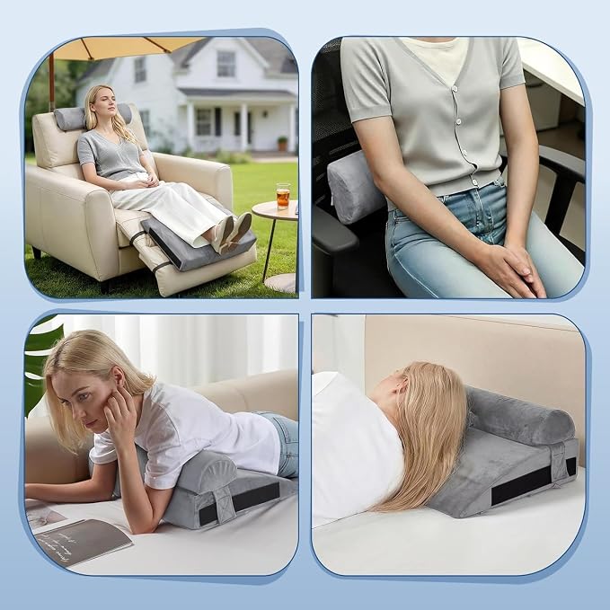 Recliner Foot Rest Cushion - Recilner Leg Rest Cushion with Removable Semi-Cylinder for Superior Support, Adjustable Recliner Foot Rest Extender, Recilner Leg Pillow with 2 Straps, Grey
