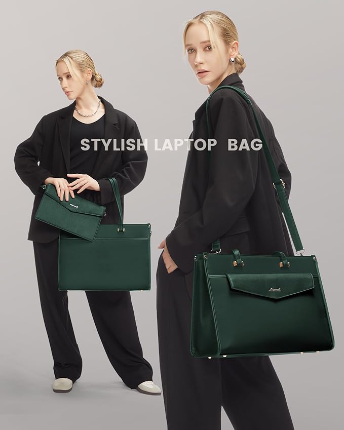 LOVEVOOK Laptop Bag for Women, 15.6 inch Laptop Tote Bag 2-in-1 Professional Work Bag Business Briefcase with Clutch Purse, Waterproof Leather Computer Handbag for Teacher Office Travel