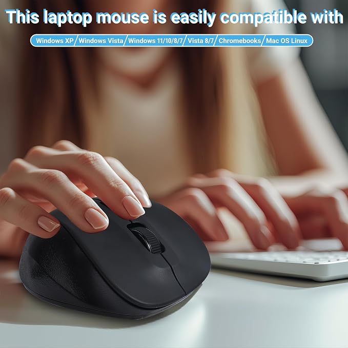 Wireless Mouse, 2.4G Ergonomic Optical Mouse, 5 Buttons,DPI Adjustable, USB Computer Mouse for Laptop, PC, Computer, Chromebook, Notebook (Black)