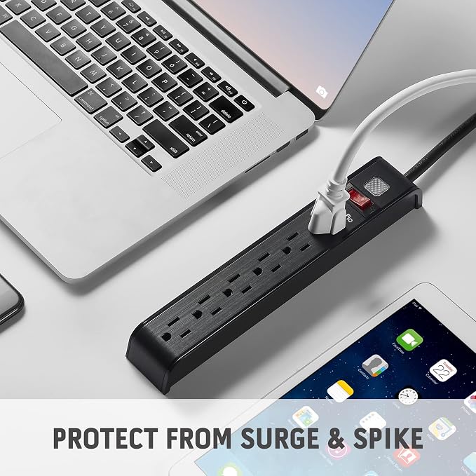 Power Strip Surge Protector, 4 Feet Extension Cord, 600 Joules Surge Protection, Multiple Protection 6 Outlet Strip, ETL Listed, 2 Packs