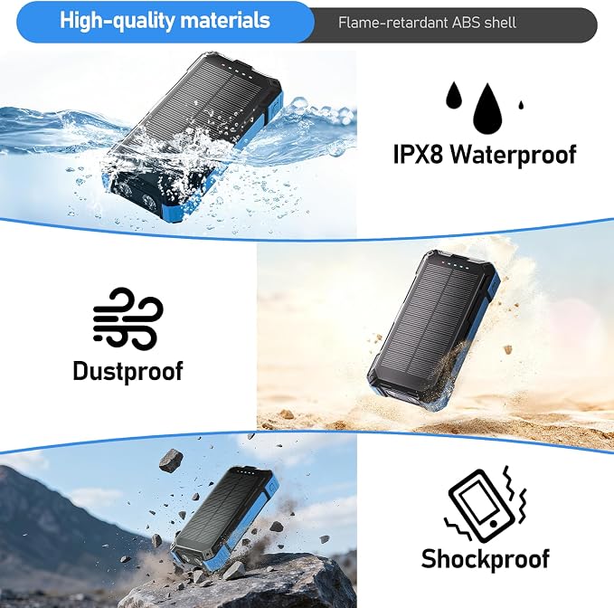 Solar Charger Power Bank 49800mAh, 22.5W PD Fast Charging Portable Phone Charger Built-in 4 Cables with USB C, Wireless Charger for Phone, Dual Flashlights, Solar Battery Charger for Outdoor Camping